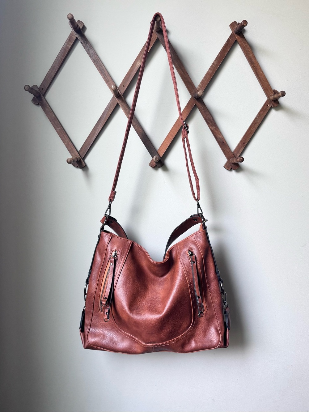 Brown Faux Leather Hobo Bag - Like New!